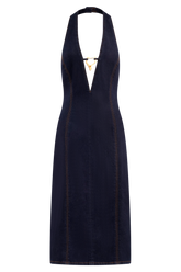 Shauna Denim Halter Midi Dress - Indigo Blue